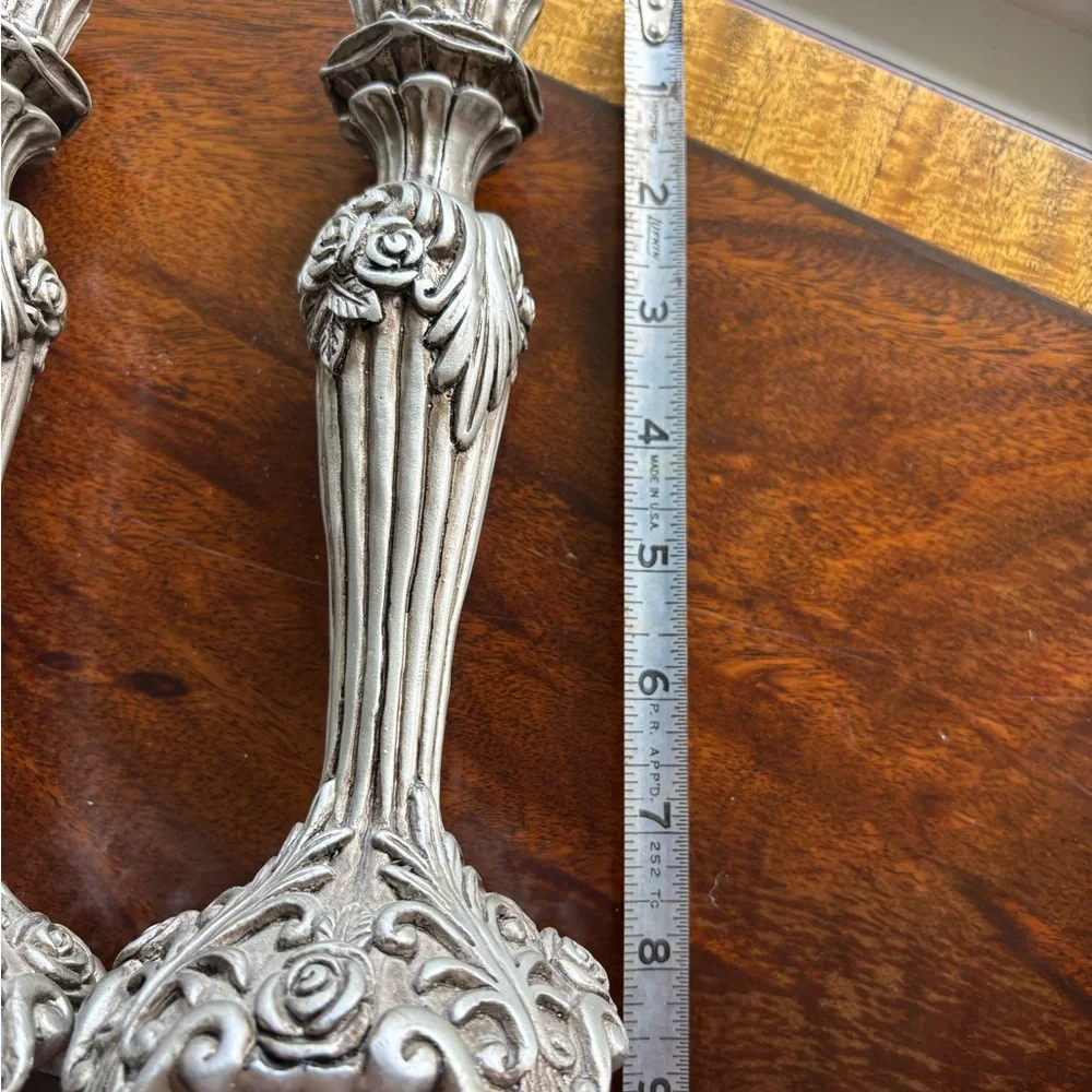 Vintage Pink Taper Candles with Silver Candle Holders